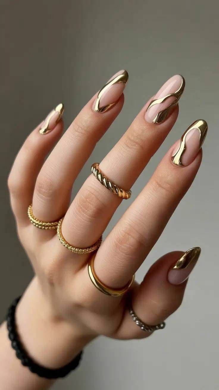 Clean Nails Aesthetic Design Gold