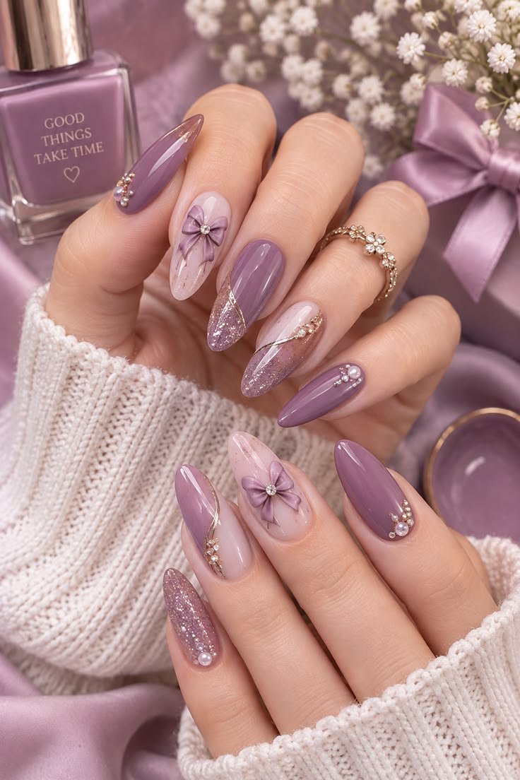 Clean Nails Aesthetic Almond Purple