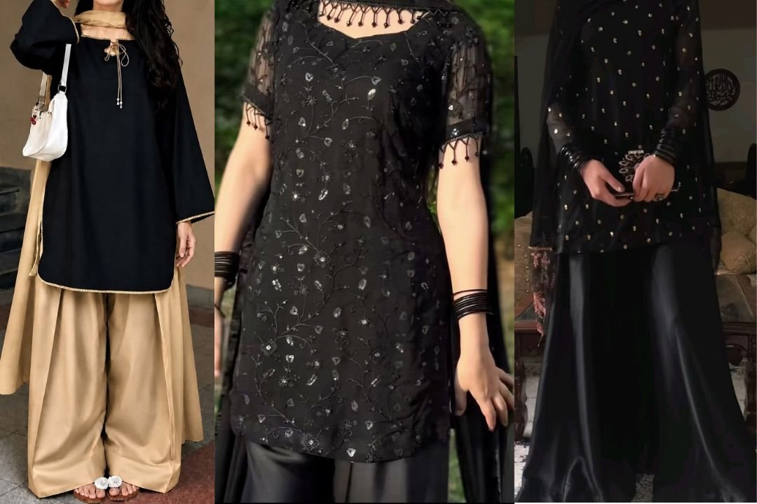 Short Shirt with Farshi Shalwar Black